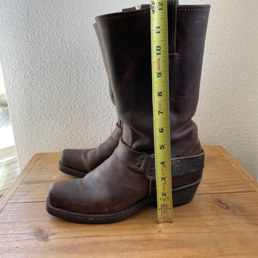 FRYE Women's  Size 7.5 Harness 12R Boot Brown Pull On Biker Moto 77300 Mid Calf - Picture 15 of 16